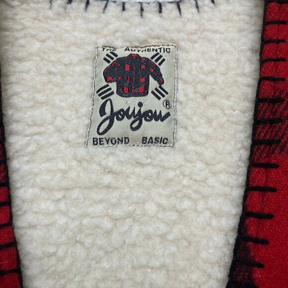Authentic Joujou Vest Sz M Red Wool Plaid Shearling Zip Up Lined Grandpacore - Picture 3 of 10